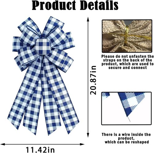 Blue Buffalo Plaid Wreath Bow - Stylish Blue & White Burlap Ribbon for Home Decor | Perfect for Birthdays & Anniversaries