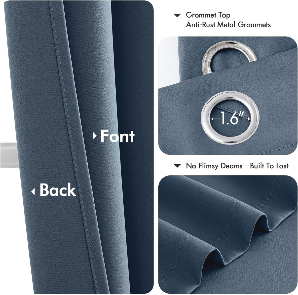 MIULEE Stone Blue Blackout Curtains - Thermal Insulated Room Darkening Drapes | 90-Inch Long, 2 Panels