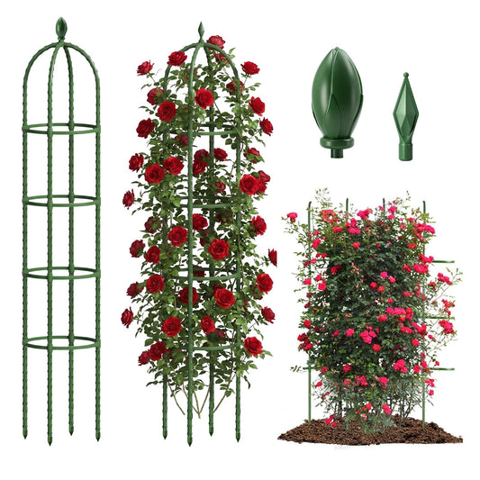 Joyhalo 2 Pack Trellis for Climbing Plants Outdoor, 6.2ft High Adjustable Garden Trellis for Flowers, Green Plastic Coated Steel Plant Stakes Use As Tomato Cage