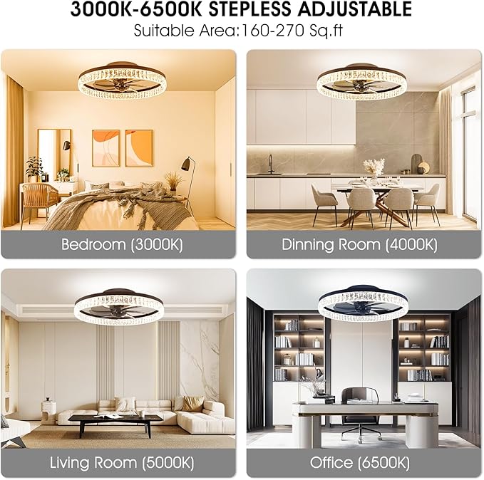 Ceiling Fans with Lights, 20'' Ceiling Fans with Lights and Remote, Low Profile Ceiling Fan with Light, 3 CCT & Dimmable, 6 Fan Speed, Remote&App Control Ceiling Fan for Bedroom, Living Room, Kitchen