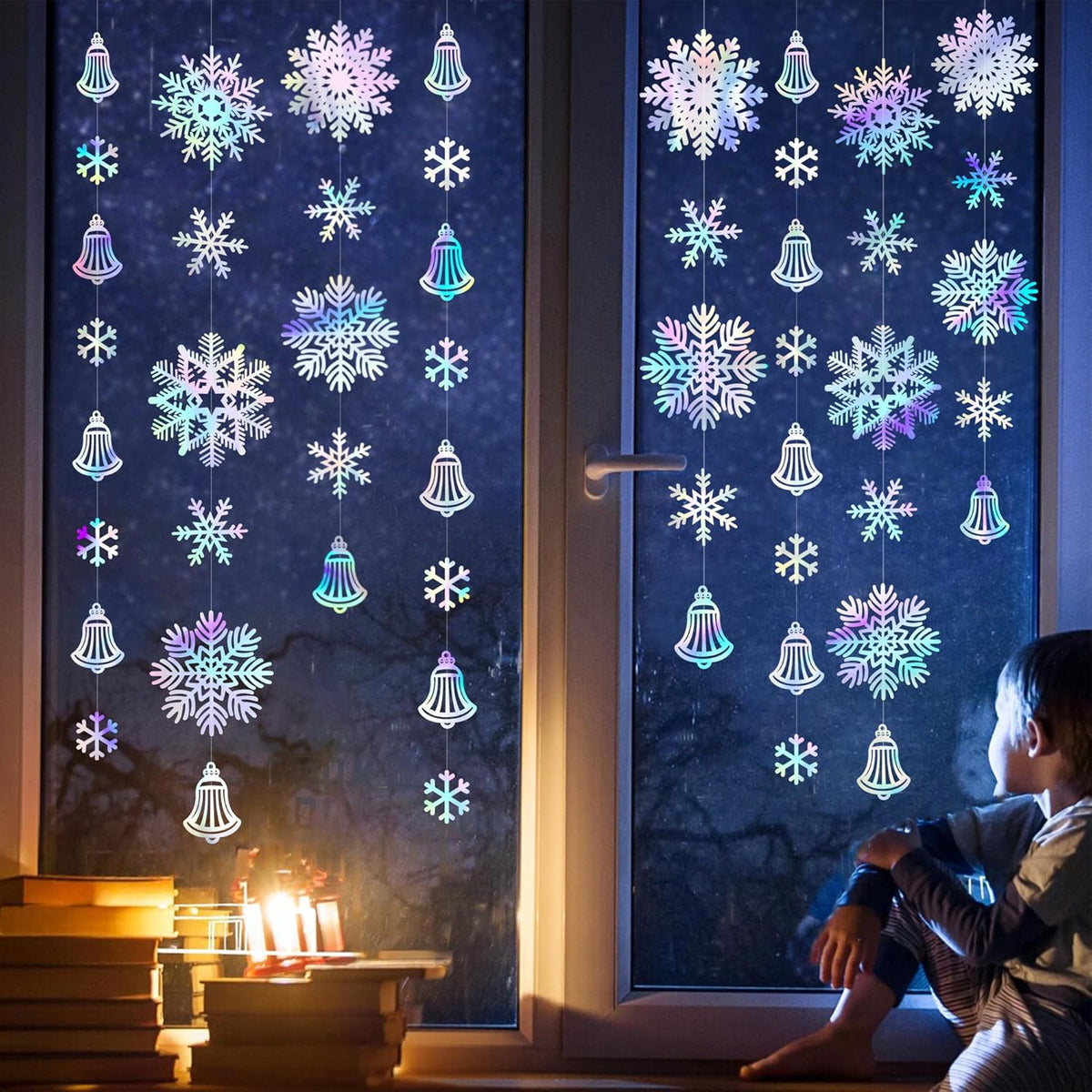 Skiennix 40 Ft Snowflakes Party Decorations - Iridescent Holographic Garland for Winter Wonderland Decor