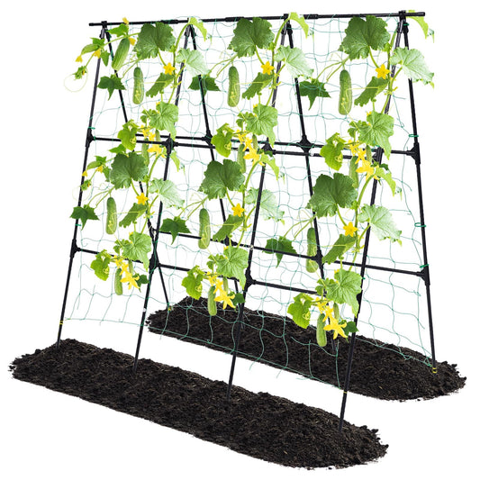 OTOSUNNY Garden Trellis for Climbing Plants Outdoor, Cucumber Trellis for Raised Bed Garden, A Frame Vine Plants Support for Vegetable Tomatoes Peas Pole Beans Trellis, 50x48 inch, with Netting, Black
