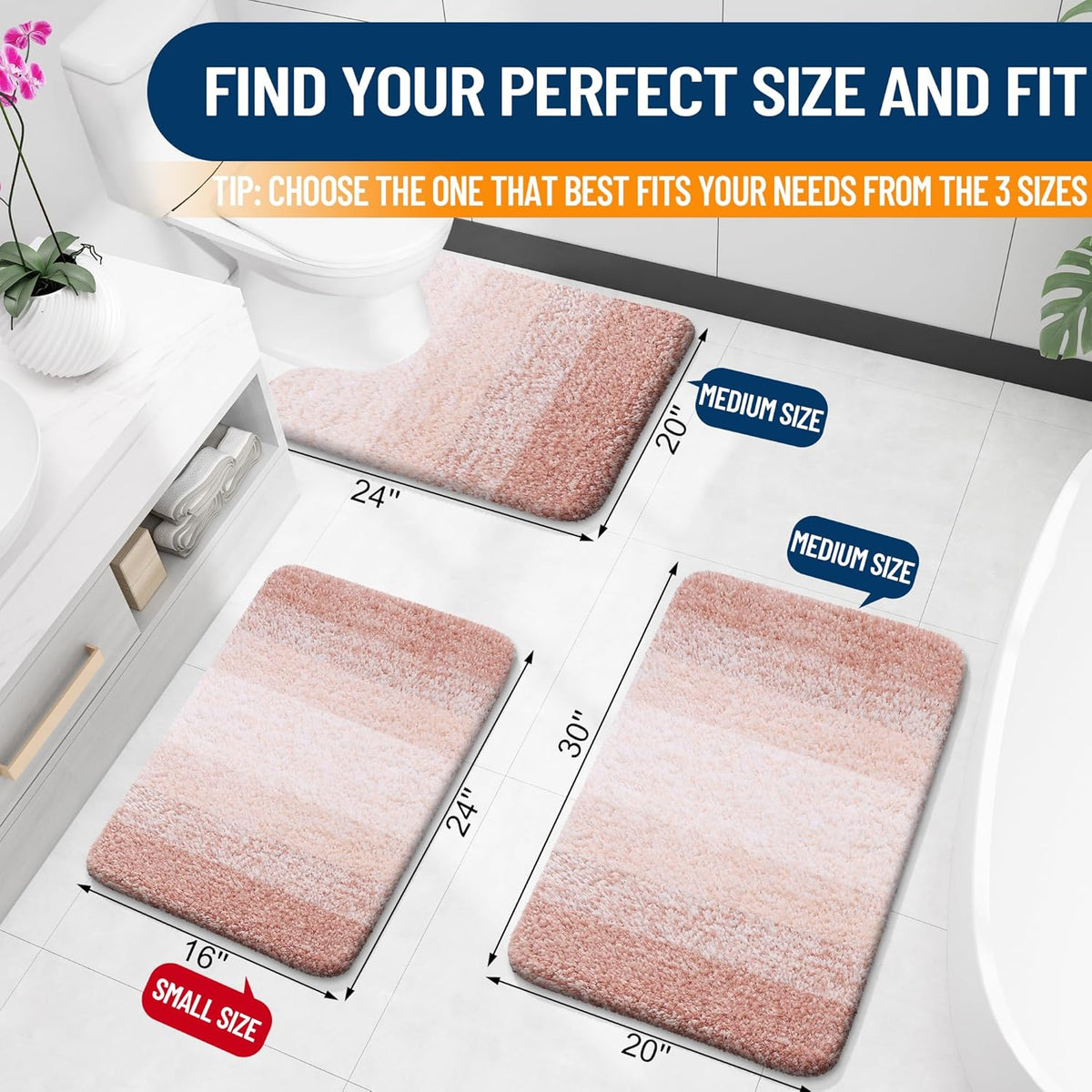 OLANLY Bathroom Runner Rug - Extra Soft Microfiber Mat | Quick-Dry, Washable 70x24 in Peach