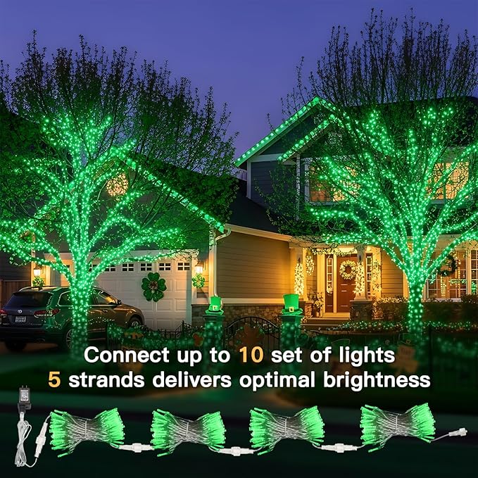 suddus 100 LED Green Christmas Lights with Remote, Clear Wire Green String Lights Plug in, 33ft Waterproof Dimmable Connectable String Lights Outdoor for Tree, Window, St Patrick's Day Decor