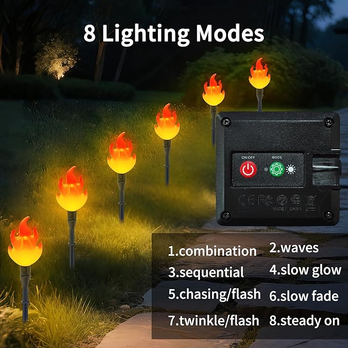 ALENEY Christmas Solar Lights Outdoor,37ft Cute Flame Light String with Stake, Waterproof 20 LED Garden Decor for Outside Patio Pathway Yard Christmas Halloween Decorations, Warm White
