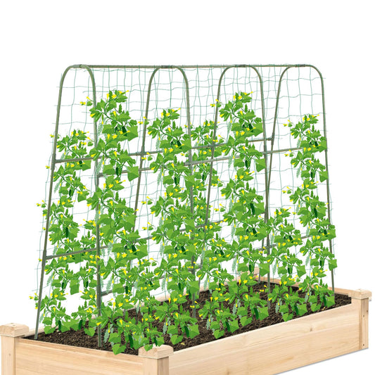 Cucumber Trellis for Raised Bed, 1 Pack 4ft Tall U-Frame, Garden Trellis for Climbing Plants Outdoor, Perfect for Vines, Beans - Green with Netting