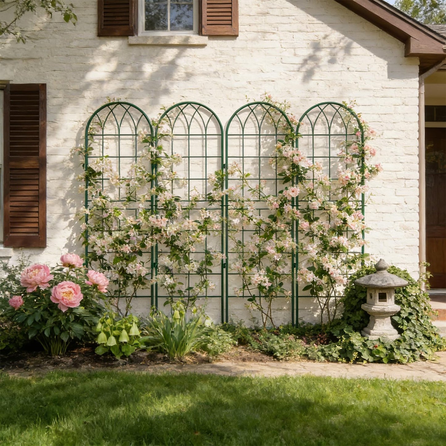 4 Pack Metal Garden Trellis for Climbing Plants,Green Metal Garden Trellis for Vines Plant Rose Vegetable Support,Large Decorative Outdoor Trellis