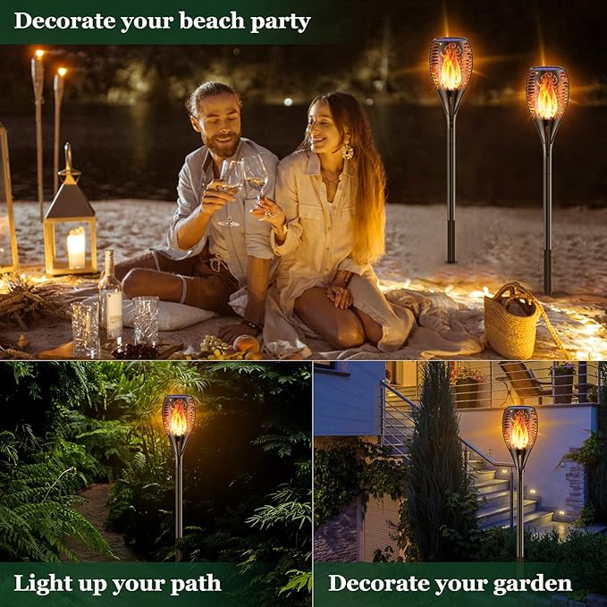 Solar Torch Lights, 43in 96 LED Waterproof Flickering Flames Solar Lights Outdoor Landscape Decoration Lighting Dusk to Dawn Auto On/Off Security Torch Light for Patio Garden Yard Driveway