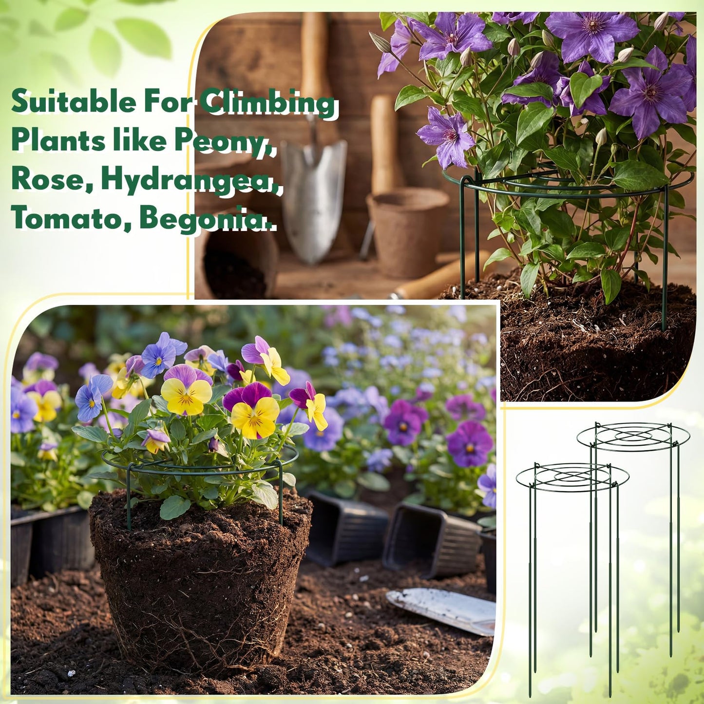 Geelin 6 Pcs Large Adjustable Peony Cages and Supports, 32 x 12 Inch / 17 x 12 Inch Metal Peony Support Cage, Large Plant Frame Rings for Garden Plants Flowers Tomato Vegetables, Height Adjustable
