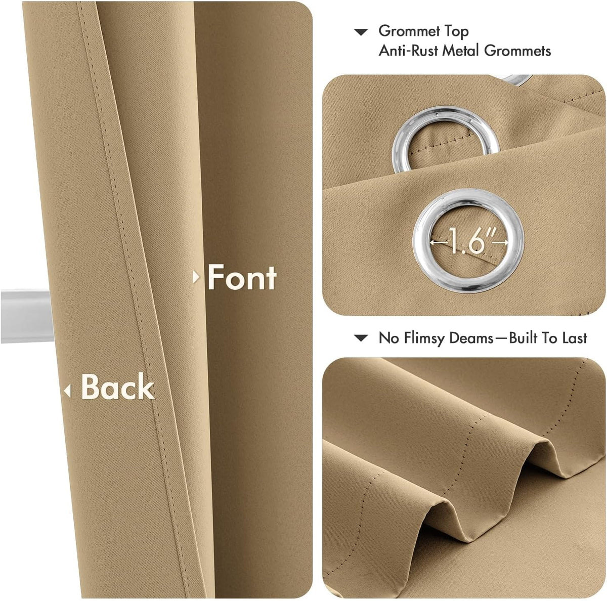 MIULEE Taupe Brown Blackout Curtains - Thermal Insulated Room Darkening Drapes | 54 Inch, 2 Panels
