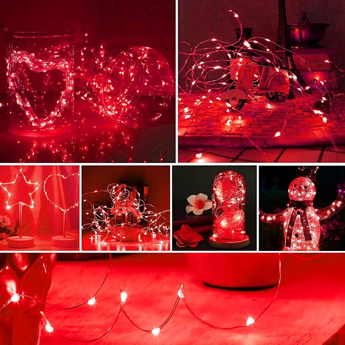 ZGWJ Fairy Lights Battery Operated, 12 Pack Red Twinkle String Lights 20 LED 7FT 3 Lighting Modes Waterproof for Bedroom, Halloween, Christmas, Party Indoor and Outdoor Decoration