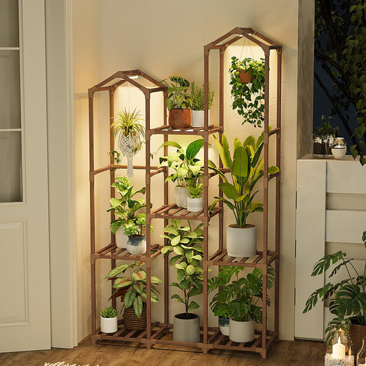 Bamworld Plant Stand with Grow Light Corner Plant Shelf Indoor with Lights Tall Plant Holder for Living Room Warm Light Plant Container Accessories for Mutiple Pots Patio Boho Home Decor for Gardening