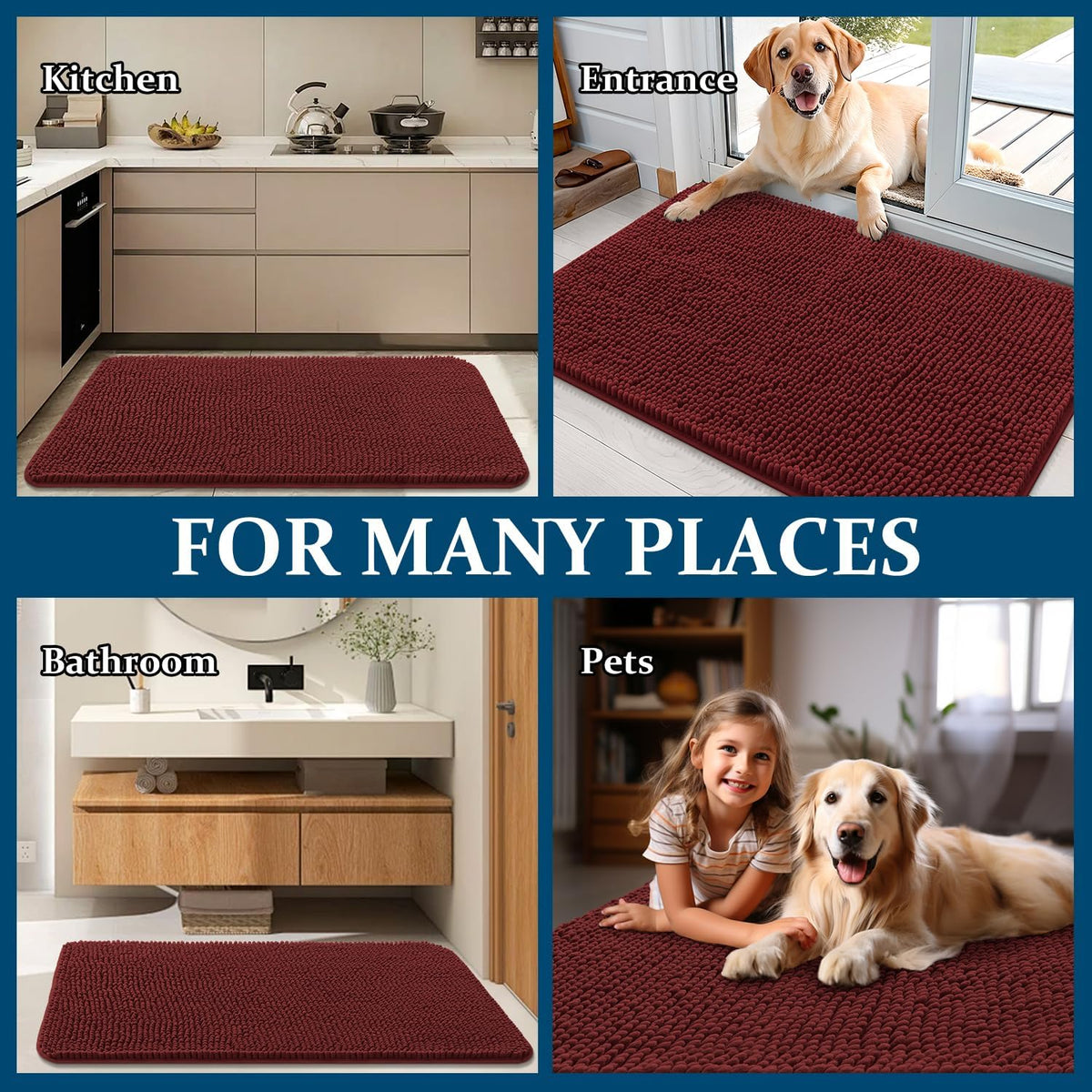 OLANLY Dog Door Mat - Absorbent Non-Slip Washable Doormat for Muddy Paws | 45x27, Caramel Russet