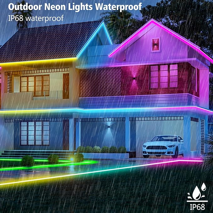 32.8Ft LED Neon Rope Lights, RGB Built in Chip Neon Strip Lights with Remote APP Control, Music Sync 24V IP68 Waterproof Led Neon Lights for Bedroom Outdoor Gaming Room