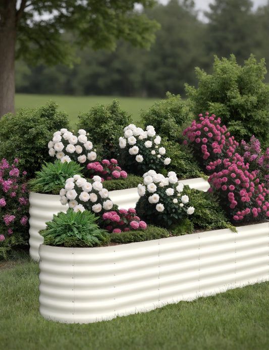 GarveeLife 8x2x1.5 ft 2-Pack Raised Garden Bed - Galvanized Steel Outdoor Planter Box for Vegetables, Flowers & Herbs - Durable Rust-Resistant Garden Box, Easy Assembly Raised Beds for Gardening,Beige