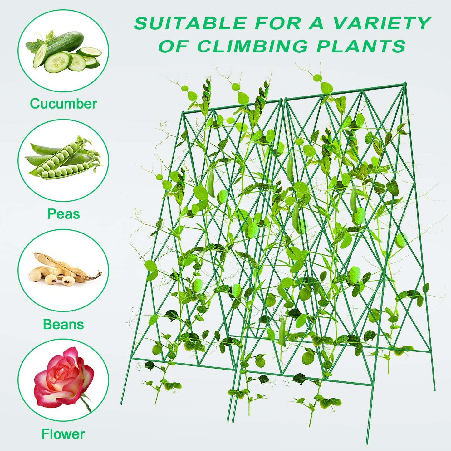 DoCred Cucumber Trellis, 2 Pack Metal Foldable A Frame Garden Trellis for Raised Bed Climbing Plants, Vegetables, Includes Plant Support Clips, Twist Ties, Plastic Ties, A Frame Trellis, Green