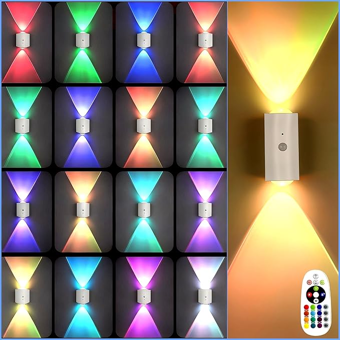 4 Pack Rechargeable Dynamic RGB LED Wall Lamp, Motion-Sensing Step Lights with Remote Control, 1200mAh Battery, Dimmable, Magnetic Mount for Staircase, Hallway, Bedroom, Kitchen, Bar