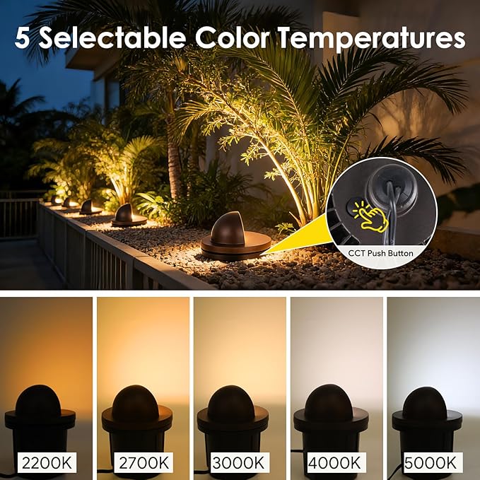 Energetic Low Voltage Well Lights-5W LED In-Ground Lights, 5CCT Landscape Lighting, IP67, RA90, 8 Pack
