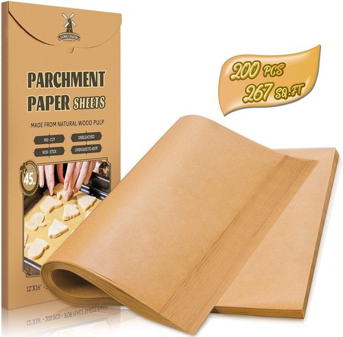 200 Pcs Unbleached Parchment Paper Sheets by [Brand Name] - Precut Non-Stick 12 x 16 Inch for Baking, Cooking & Grilling