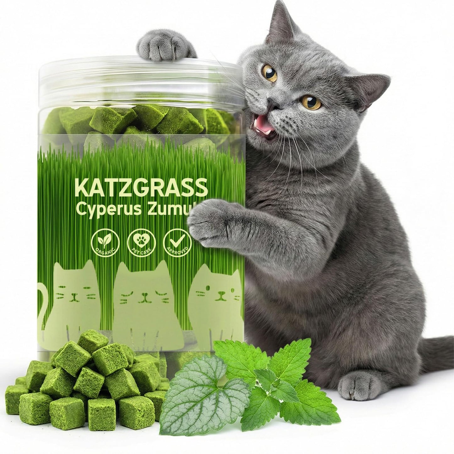 Prettypum Cat Grass Treats for Indoor Cats - Freeze Dried Cat Grass Crunchy Snacks for Hairball Control and Digestive Support - Natural Kitty Grass Supplement - 4.23 oz