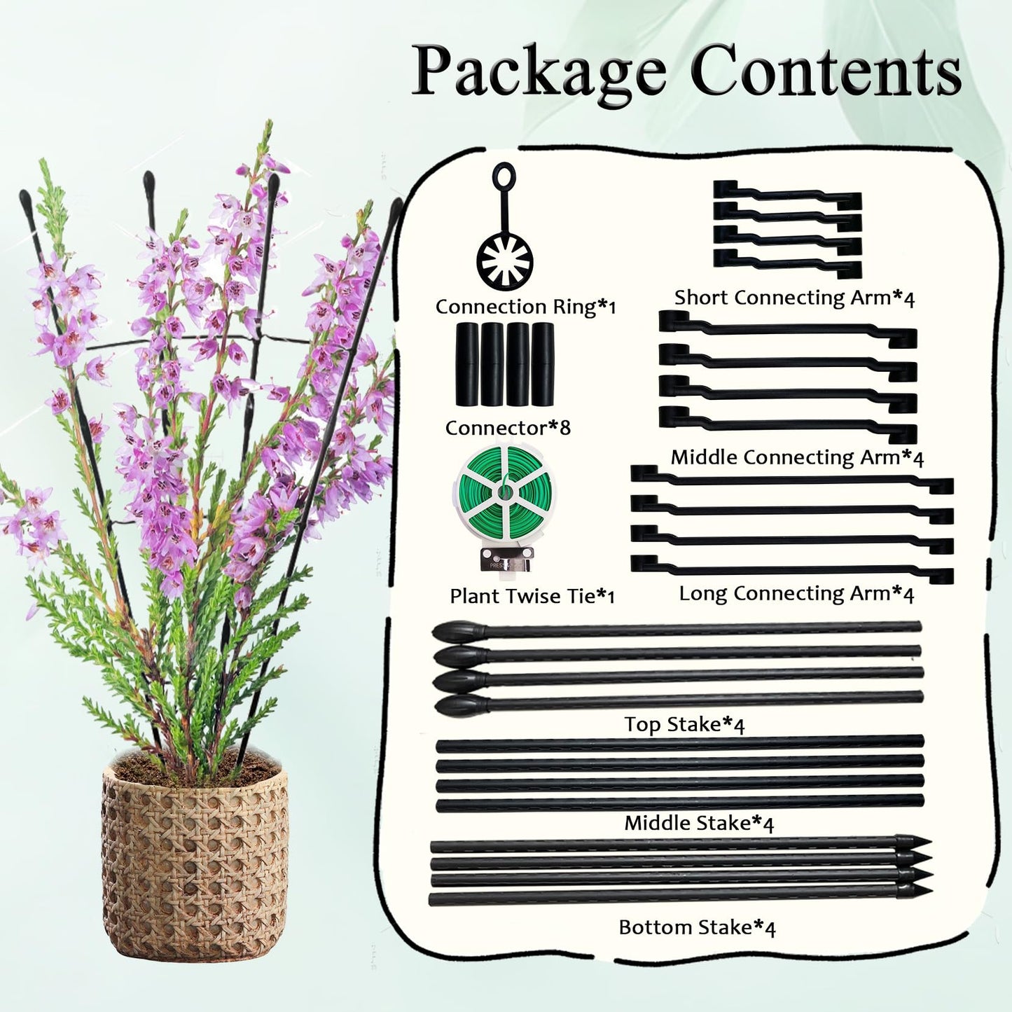 Garden Trellis for Climbing Plants, 2 in 1 Plant Trellis Rustproof Metal Pipe with Plastic Coated, 4Ft Plant Support for Potted Plant Outdoor Indoor, Plant Cages & Supports for Vines,1Pack