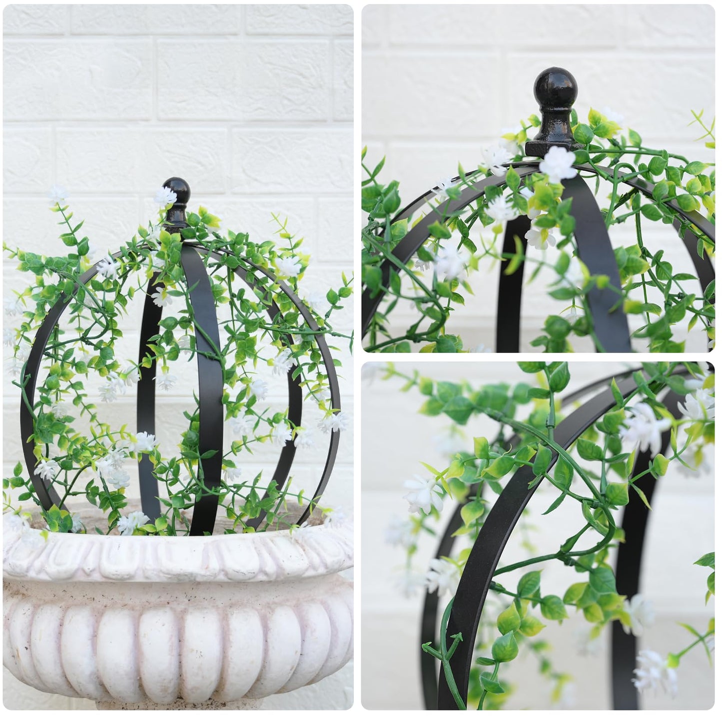 GOOOXIM 2-Piece Metal Garden Trellis Obelisk for Climbing Plants – 12.6 x 17.5 Inches - Stylish Topiary Frame for Outdoor Roses and Potted Plants – Durable Powder Coated Finish