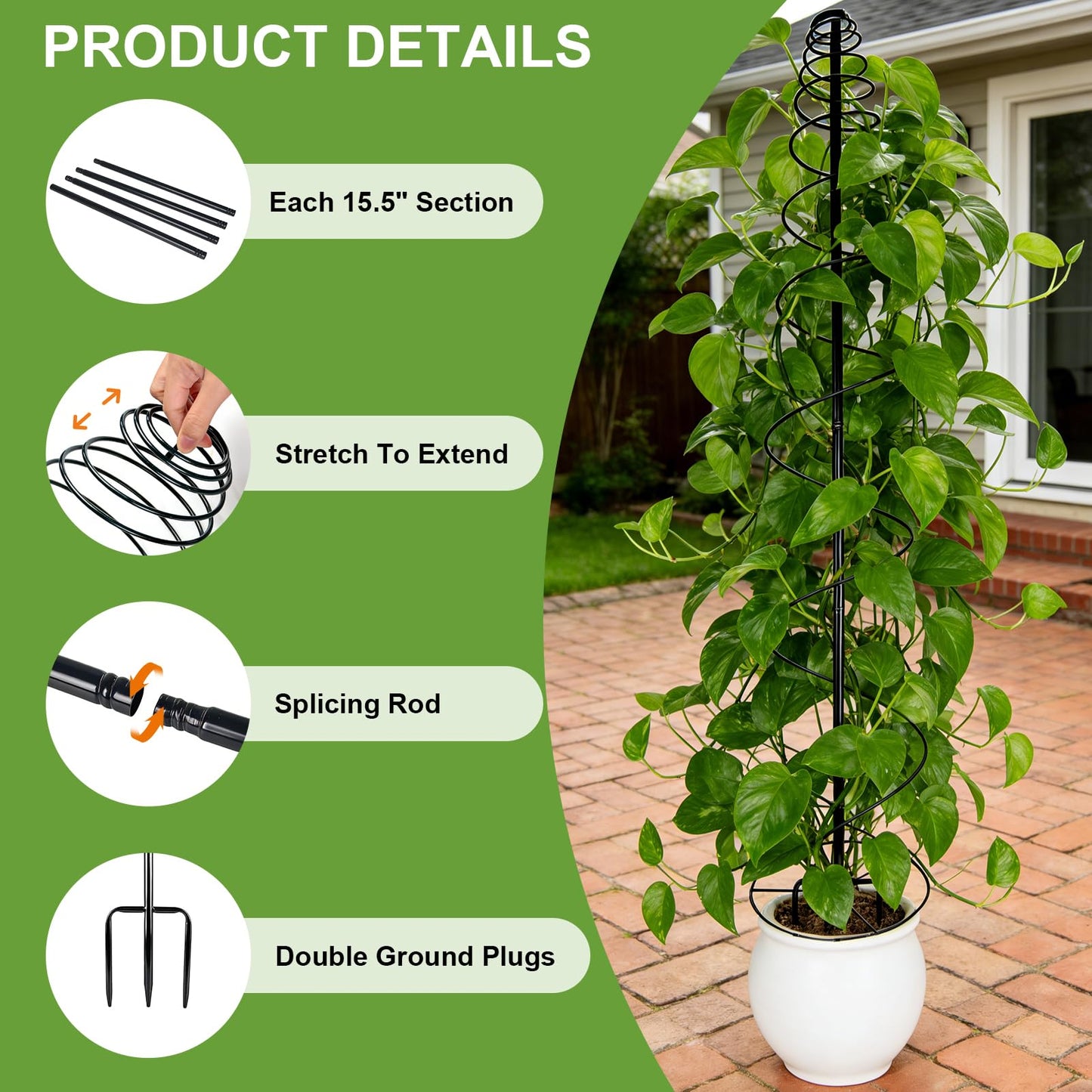 2 Pack Spiral Metal Trellis for Climbing Plants Outdoor, 75" Adjustable Plants Trellis Support Metal Garden Trellis with Center Pole and 3 Pronged, Climbing Plant Grow Cage Stand for Plants Flowers