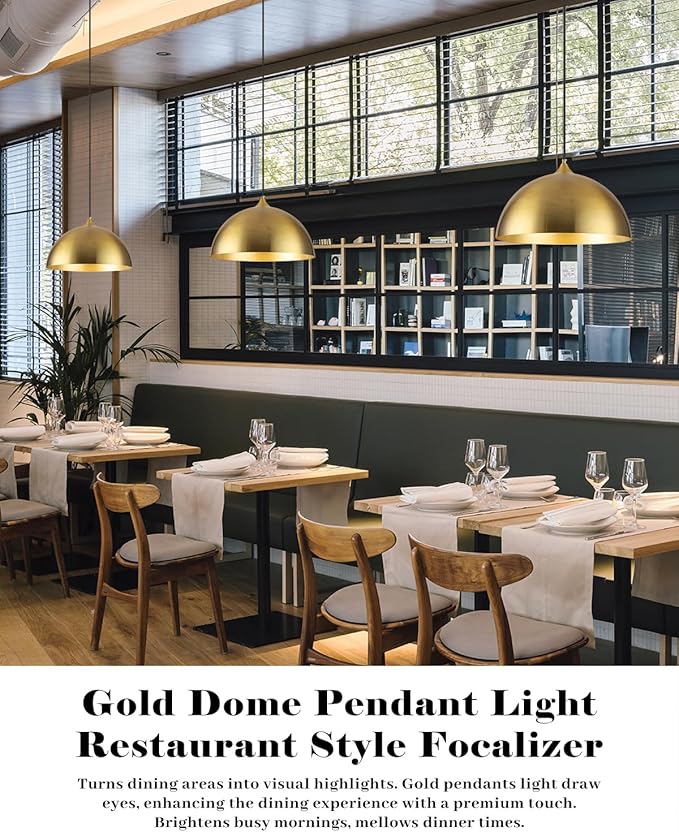 Gold Pendant Lights Kitchen Island 2 Pack, 14 Inch Gold Dome Pendant Light, Large Kitchen Pendant Light, Island Pendant Lights for Kitchen, Dining Room, Cafe