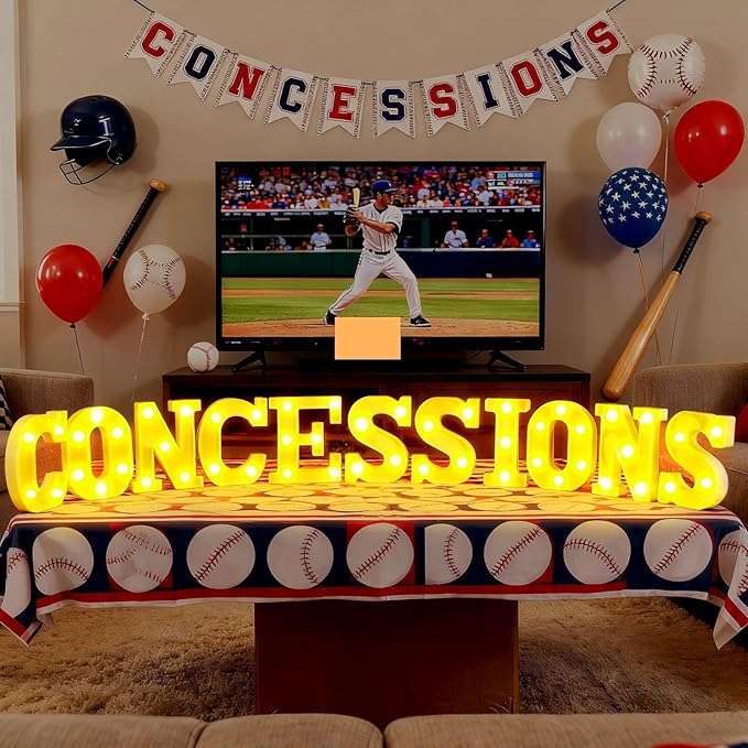 11 Pcs Concessions Large LED Letter Sign Lights Battery Powered Baseball Party Decorations for Baseball Party Gift Tabletop