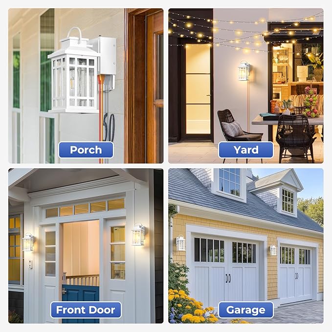 White Dusk to Dawn Outdoor Lighting with GFCI Outlet, Exterior Light Fixtures with Bubble Glass, Modern Outside Lights Wall Mount for House Patio Garage, Aluminum Waterproof Anti-Rust