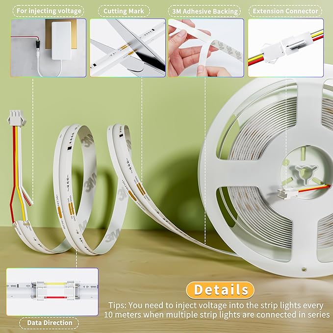 PAUTIX RGB Smart IC COB LED Strip Light Addressable 24ft/7.5m,UL-Listed DC24V Color Flowing Strip Light Multicolor Flexible Tape Lights for TV,Bedroom,Party DIY Decoration(Without Controller&Adapter)
