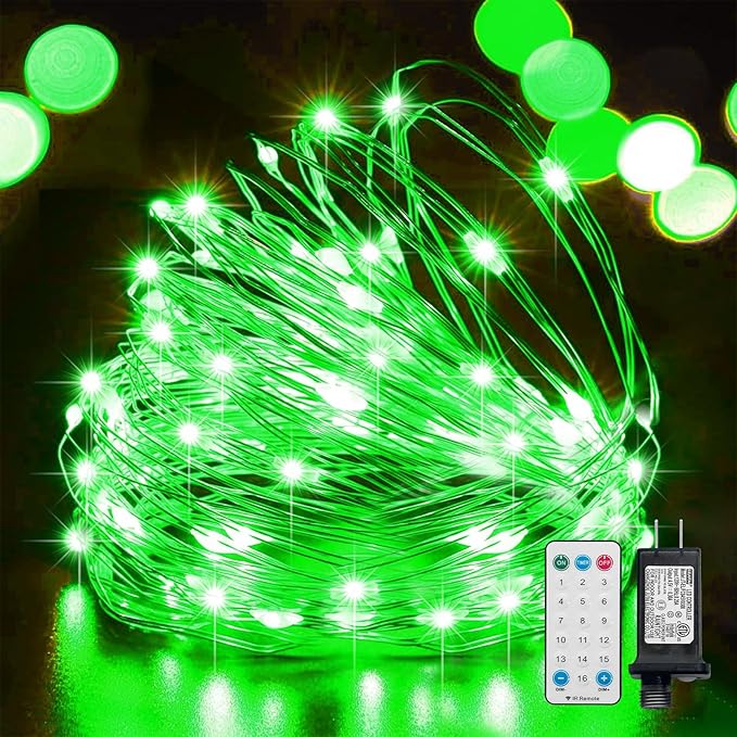 LAMPHOME 33Ft 100 LED Green St Patricks Day Fairy Lights with16 Lighting Modes, Waterproof Twinkle Firefly Lights,String Mini Light Plug in for Indoor Outdoor Tree Garden Party Decoration