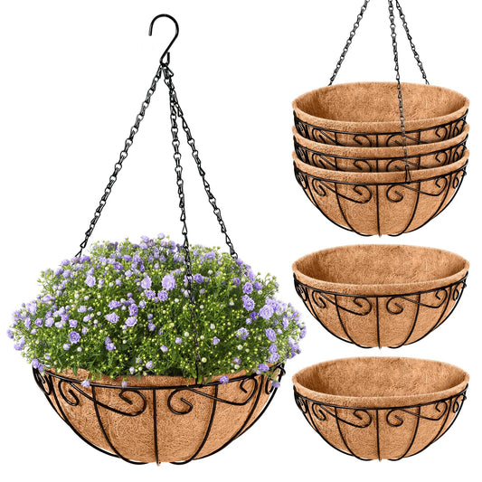 Legigo 6 Pack 10 Inch Metal Hanging Baskets for Plants Outdoor- Round Wire Hanging Planters Basket with Coconut Coir Liner, Hanging Flower Pot for Outdoor Plants Flowers Garden Decorations