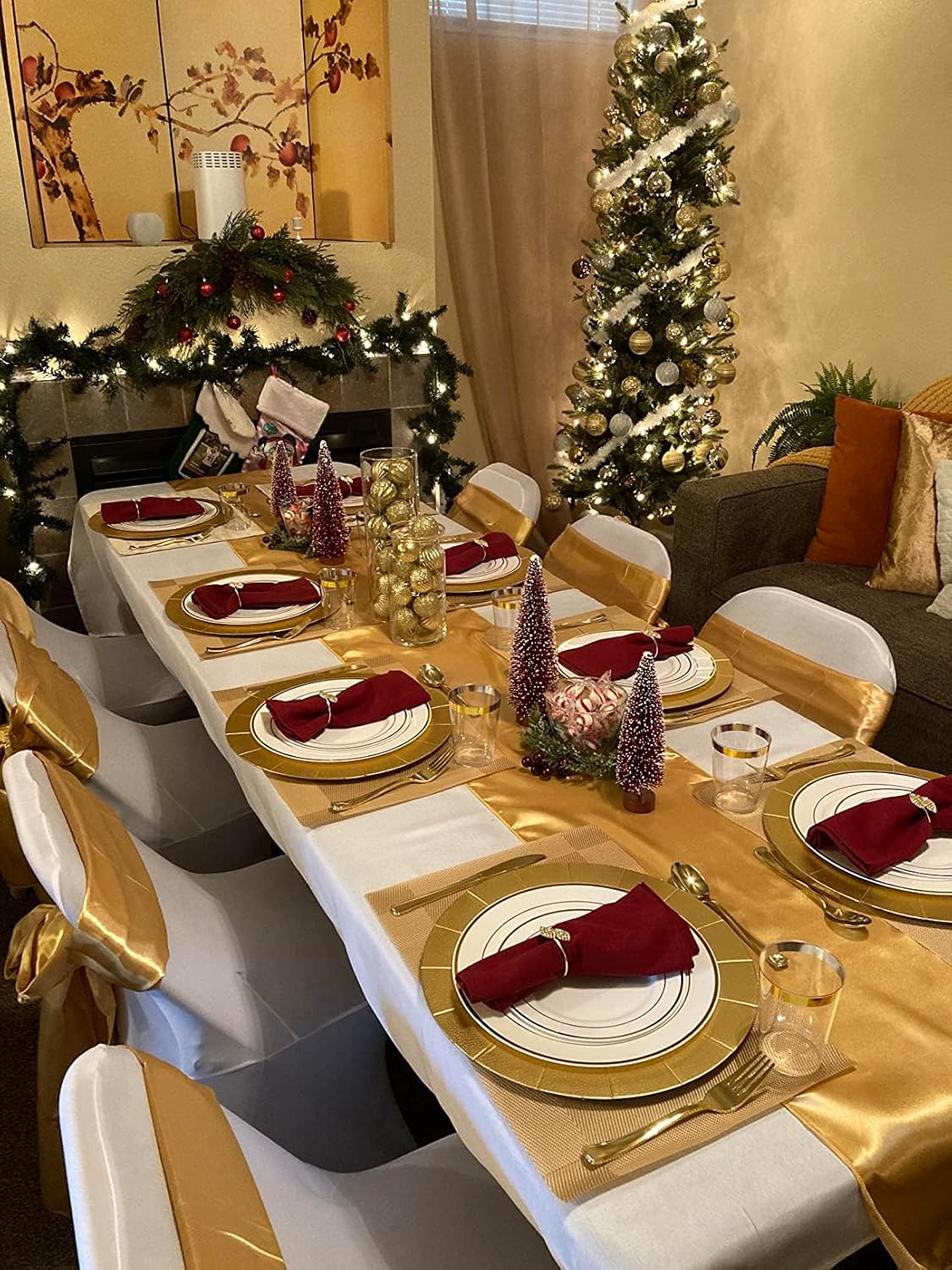 Skiennix Gold Table Runners - 10 Pack of 12 x 108 Inches Satin for Weddings & Parties | Elegant Decorations