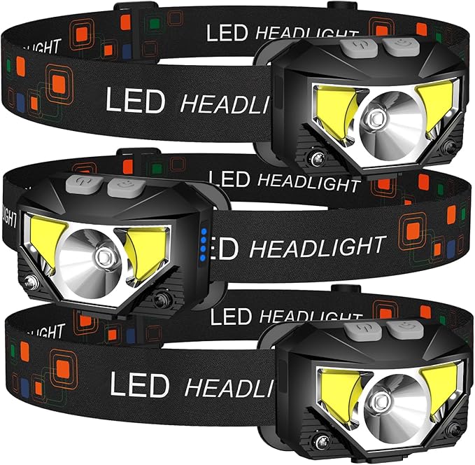 LHKNL Headlamp Flashlight,3-Pack Lumen Ultra Bright LED Rechargeable Headlight with White Red Light,Waterproof Motion Sensor Head Lamp,8 Mode for Outdoor Camping Running Cycling Fishing