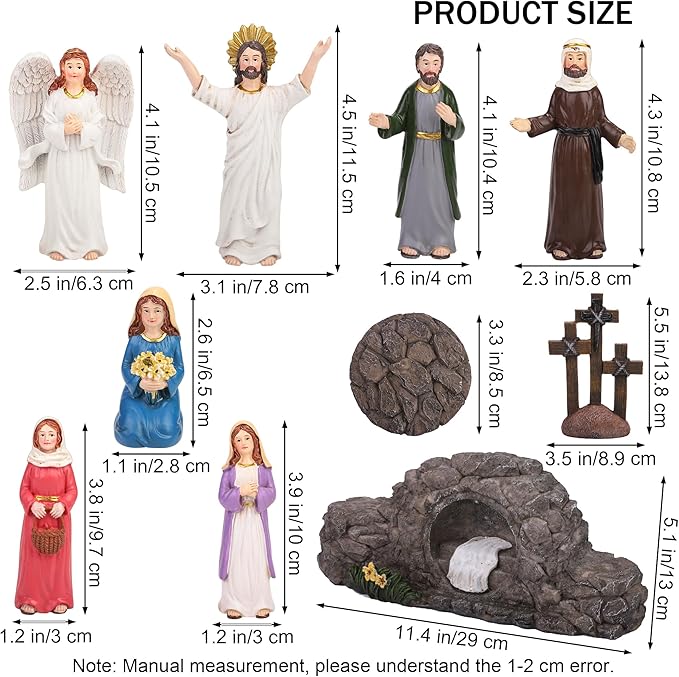 Fovths 9 Pieces Easter LED Cross Shaped Resin Table Decor Resurrection of Jesus Statue Set Easter Resin Tabletop Decoration for Indoor Holiday Home Tabletop Ornaments