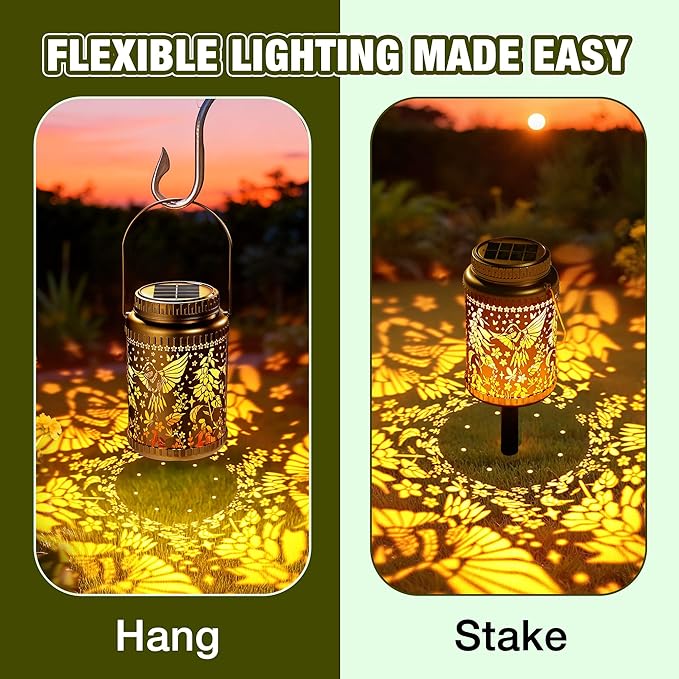 Cooo 2 Pack Valentines Day Gifts for Him Her Solar Lanterns Outdoor Waterproof Hummingbird Red_Sage Solar Pathway Lights Landscape Path for Outdoor Table Lamps Garden Yard Backyard Decor -Gold