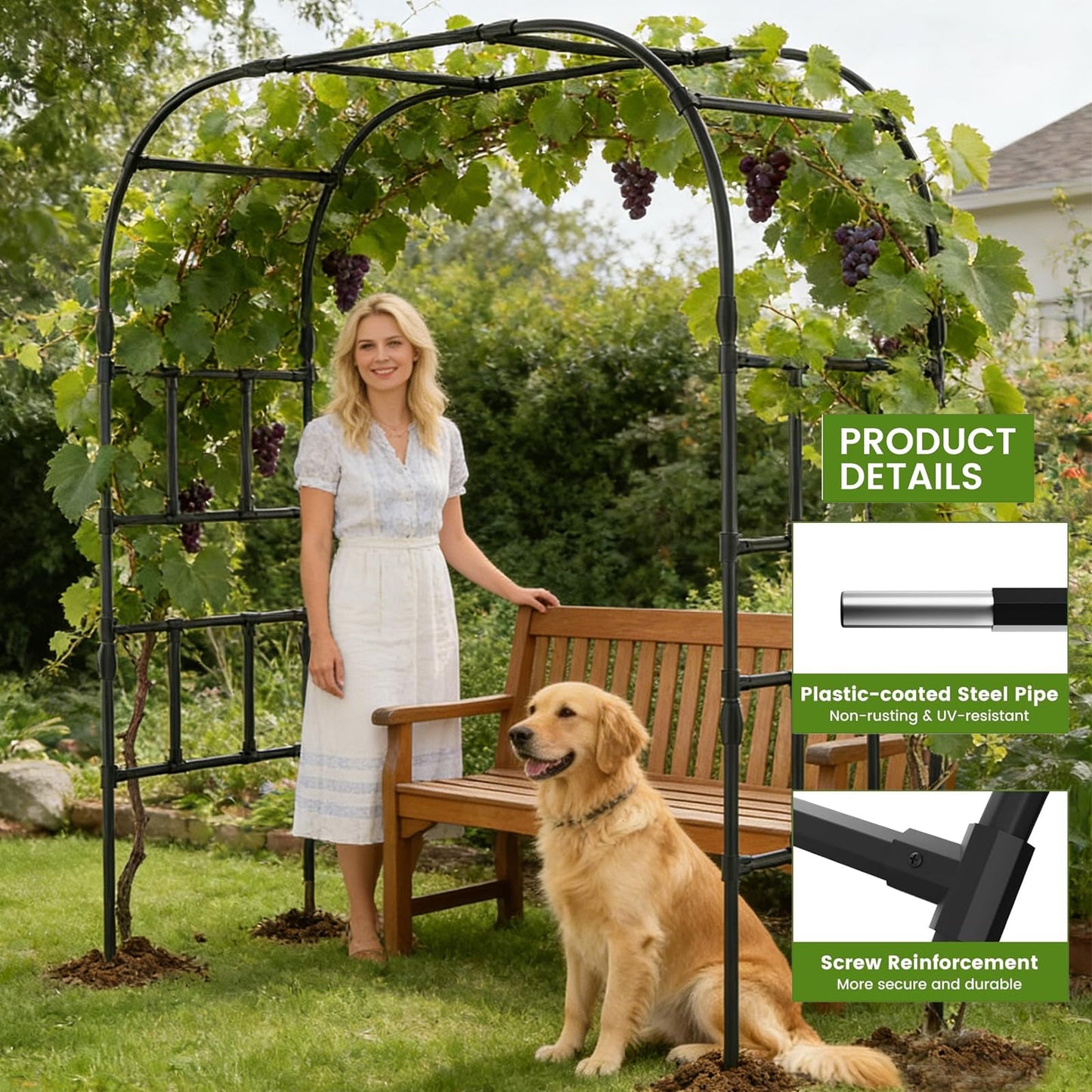 Tall Garden Arch Trellis for Climbing Plants, 87in Tall Metal Plant Support Trellis Archway for Climbing Plant Vegetables Cucumber, Outdoor Yard Lawn Garden Arch Tunnel Trellis