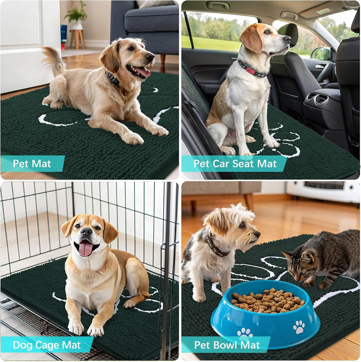 OLANLY Dog Door Mat - Absorbent Non-Slip Muddy Paws Doormat | 59x35, Quick Dry Chenille, Blackish Green