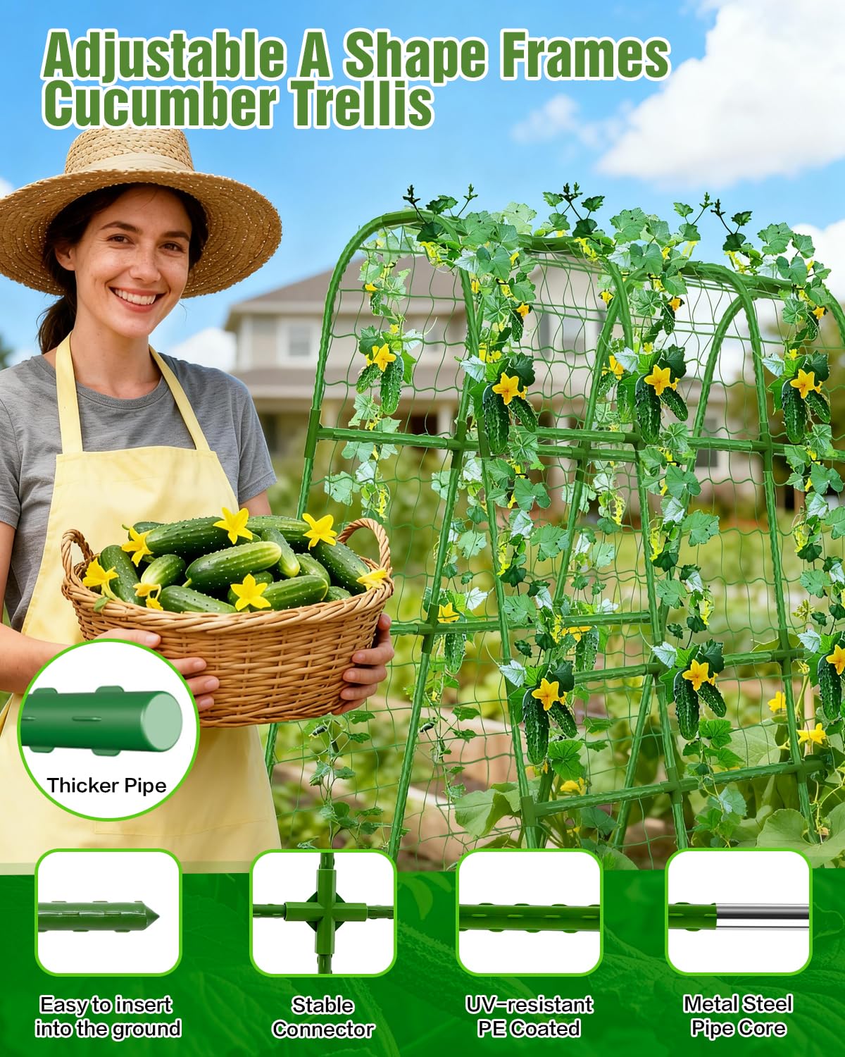 Joyhalo Cucumber Trellis for Raised Bed, U-Shape Garden Trellis for Climbing Plants Outdoor, 51 * 35 * 48in Metal Arch Vegetables Trellis, Plant Support for Vegetable Vine Pea Bean Tomato