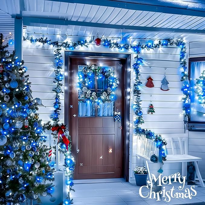 JMEXSUSS 400 LED Christmas Lights Indoor Outdoor, 132 ft 8 Modes Blue and White String Lights Plug in with Remore, Christmas Tree Lights for Bedroom Party Outside Patio Tree Holiday Xmas Decorations