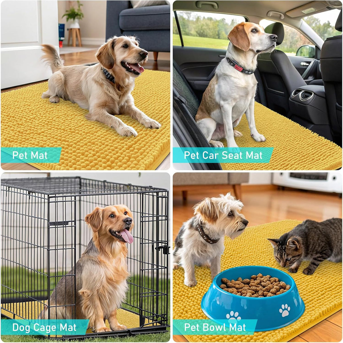 OLANLY Dog Door Mat - Absorbent Non-Slip Chenille Mat for Muddy Paws | 36x24 Inches, Quick Dry, Yellow