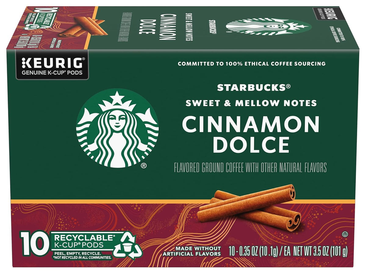 Starbucks K-Cup Pods - Cinnamon Dolce Flavored Coffee with Sweet Notes | 10 Recyclable Pods per Pack (4 Packs)