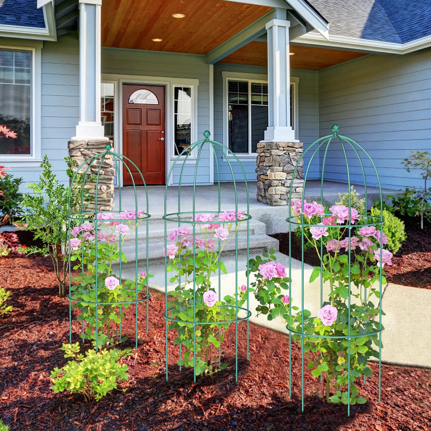 UrGROWA 3 Pack Metal Plant Cage Support, 47" H Peony Support Tomato Cage Garden Rose Obelisk Trellis Supports Tower for Clematis Vine Jasmine Supports Outdoor Indoor