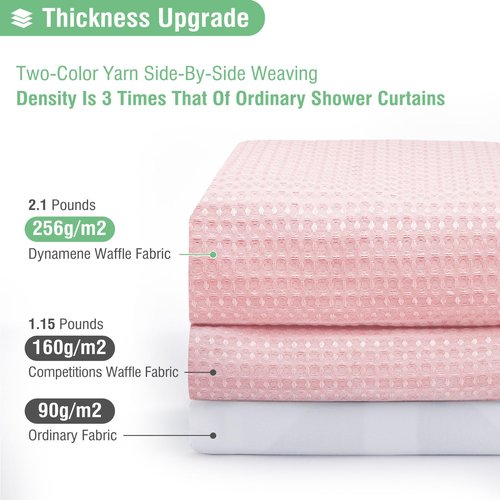 Dynamene Stall Fabric Shower Curtain - 54 inch Wide Waffle Weave Weighted Thick Cloth Shower Curtains for Bathroom, Heavy Duty Hotel Spa Luxury Bath Curtain Set with 10 Hooks, 54x72, Pink