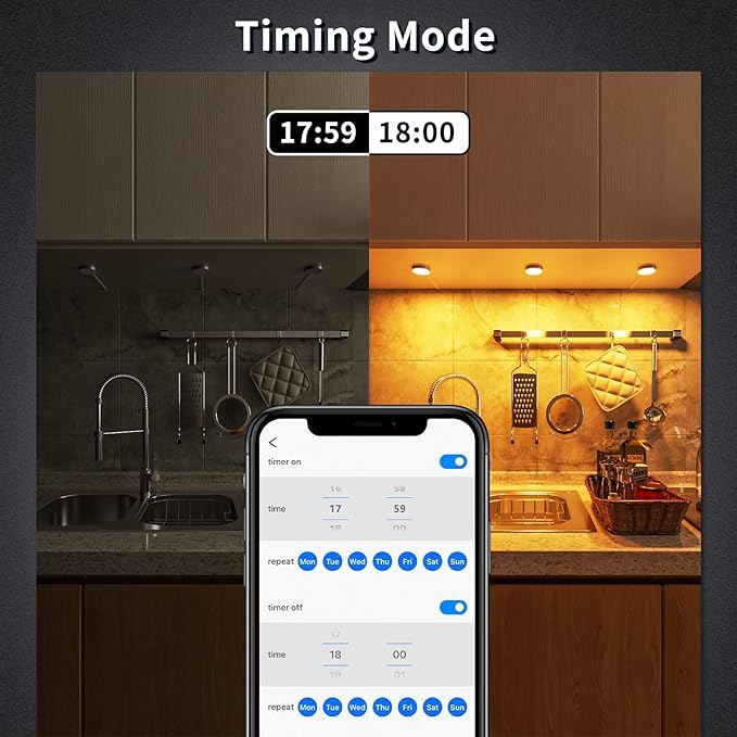 BASON LIGHTING RGB Under Cabinet Lighting, Halloween Decoration Lights, Bluetooth APP Control LED Puck Lights, Dimmable, Adapter Powered Shelf Decorative for Kitchen, Counter, Glass Cabinets