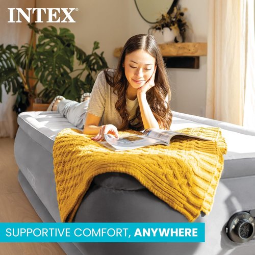 Intex Dura-Beam Deluxe Comfort-Plush Air Mattress - Twin Size with Built-in Electric Pump | 13" Height, 300lb Capacity