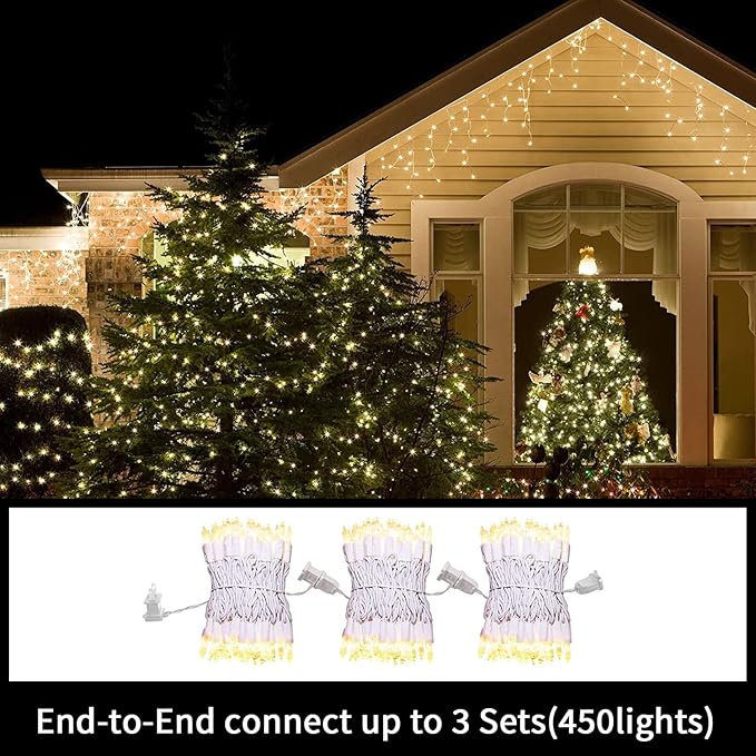 LAMPHOME Christmas Lights 2PACK 150count Mini Clear Lights White Wire Christmas Tree String Lights Set for Outdoor Indoor Christmas Decorations Wedding Valentines Day Decor,UL Certified （31.9ft X2）