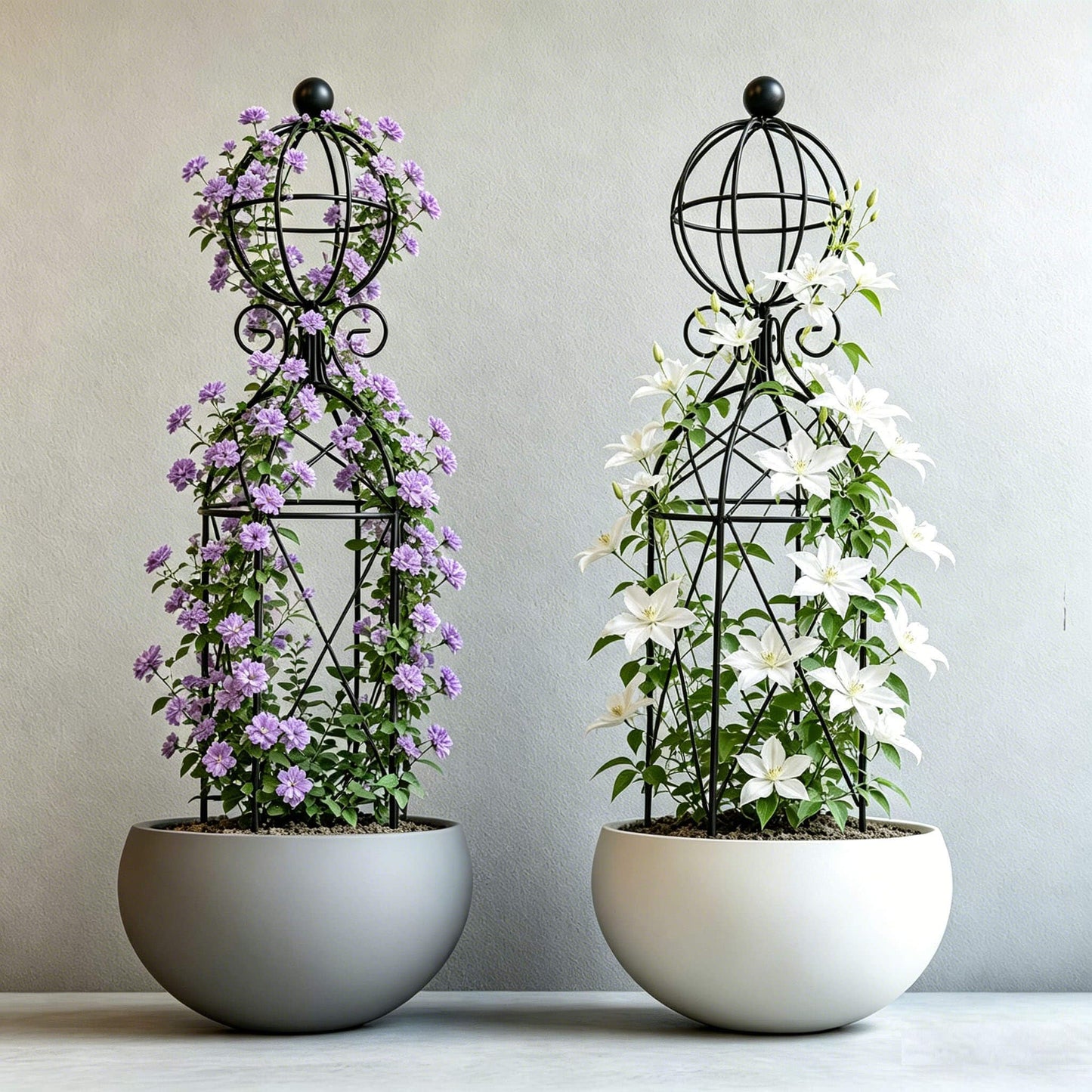 2-Pack Garden Obelisk Trellis, 28" Tall Black Iron Plant Support for Climbing Plants & Flowering Vines, Tool-Free Threaded Assembly, Decorative Accent for Patio Planters & Balcony Gardens