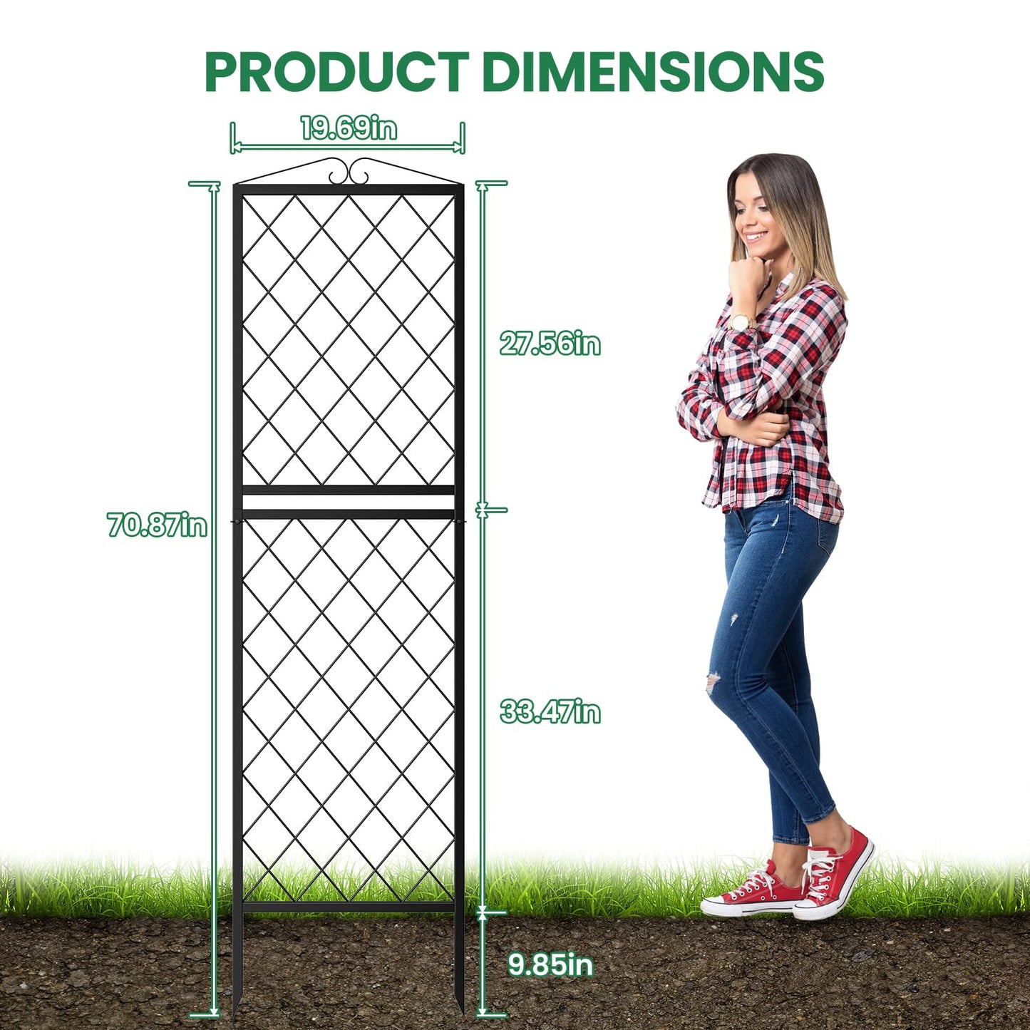 SUNYRISY 2Pack Metal Garden Trellis for Climbing Plants Outdoor, 71x20in Metal Plant Support for Flowers Tomato Cucumber Rose Vegetable Garden Courtyards Lawns Decoration